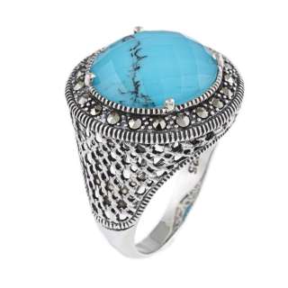 MARC Sterling Silver Crystal, Turquoise and Marcasite Ring  Overstock 