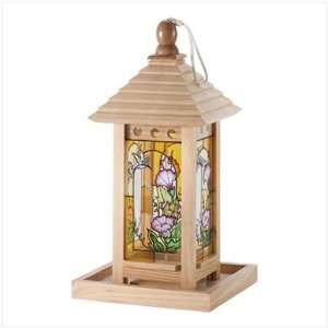  Wood and Painted Glass Bird Feeder: Patio, Lawn & Garden
