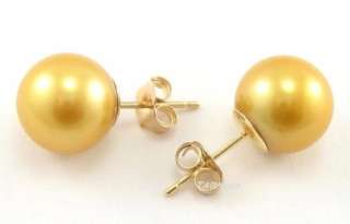 9MM Genuine Golden Pearl 14K Yellow Gold Earring Studs  