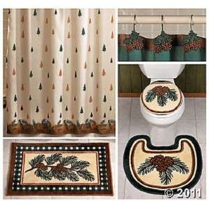 COMPLETE PINECONE RUGS AND SHOWER CURTAIN BATH SET NEW  