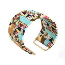 Goldtone Multicolor Fabric Designed Cuff Bracelet  