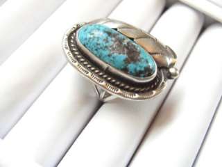 HUGE OLD PAWN STERLING SILVER TURQUOISE RING ARTHUR YAZZIE? SIZE 8