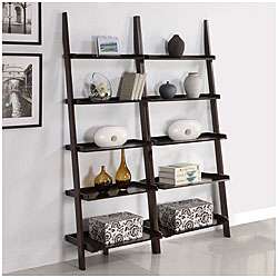 Walnut Five tier 2 piece Leaning Ladder Shelf Set  