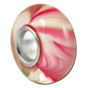  13mm Pink and White Stripes Rondelle Large Metal Hole 