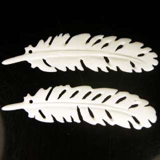 85 87mm Carved Bone White Feather Plume Loose Beads 2pc  