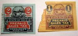 OHIO prepaid SALES TAX STAMPS * 1950 * 1 & 2 cents *  
