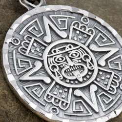 Sterling Silver Aztec Sun Stone Pendant (Mexico)  