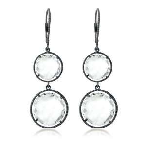 Rock Candy A radiant, faceted clear WHITE TOPAZ stone, Black Plated 