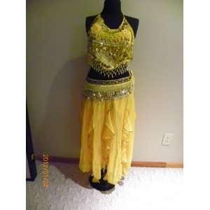   Elegance Yellow and Gold Belly Dance Costume 3 Pc Set 