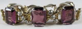 Vtg Juliana D&E Open Back Amethsyt Glass Rhinestone Bracelet Verified