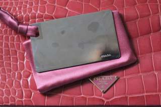   Pink Patent *CROCODILE CROC* Box Clutch Flap Bag Handbag+Mirror Purse