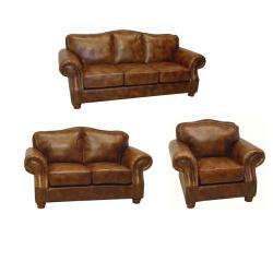 Brandon Distressed Whiskey Italian Leather Sofa, Loveseat and Chair 