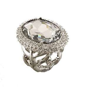   Fashion Stretch Ring With Clear Crystal In Center   One Size Fits most