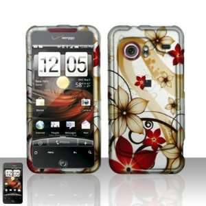  Gold with Red Leaf Flower Rubber Texture HTC DROID 