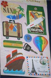 Foil Travel Stickers Plane ship suitcase car key Eiffel  
