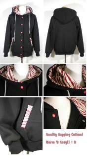 Womens New Zebra Leopard Hoodie Baseball Jacket (Black,Ivory/XS,SML 