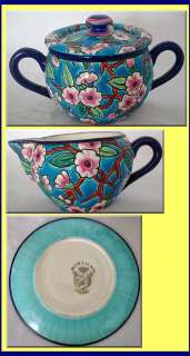 Antique Longwy French Teaset Teapot Sugar Bowl Milk Jug /Pitcher Plate 