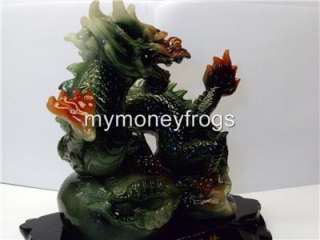   Jade Chinese Oriental Feng Shui Fire LUCKY Dragon Statue #K  