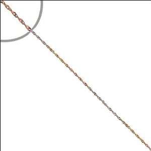  14k Tricolor Gold, Singapore Twist Chain Necklace 1mm Wide 