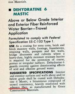 GRACE Dewey & Almy Chemical Catalog ASBESTOS 1960s Floor Flooring 