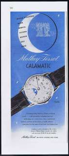 1947 Mathey Tissot Moon Phase Watch Vintage Print Ad  