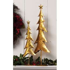  Metal Christmas Tree Set of 2 Table Decor, Gold: Home 