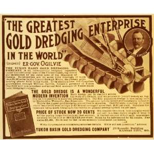 1908 Ad Yukon Basin Gold Mine Dredging William Ogilvie   Original 