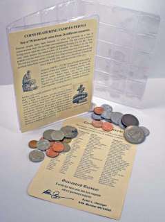 Set Of 28 COINS FEATURING FAMOUS PEOPLE. PACKAGE INCLUDES A STORY CARD 