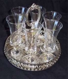 Vintage Cordial Set   6 Glasses in Silverplate Holder  