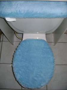 LIGHT BLUE PLUSH VERY SOFT FABRIC Toilet Seat Cover Set  