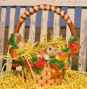 Glass Woven Easter Basket Dish w/ Bunny Strawberry Centerpiece Gift 