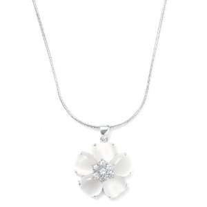    Flower Pendant with White Cats Eye Stones and CZ 