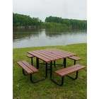   IC4 4ft Square Picnic Table in Redwood with Umbrella Hole & 4 Benches