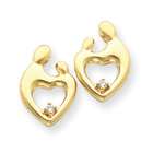 JewelryWeb 14k Heart Shaped .10ct. Diamond Mother Child Post Earrings