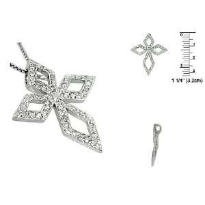    Sterling Silver Diamond Shaped Pave CZ Cross Pendant: Jewelry