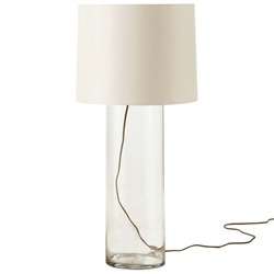 CLEAR GLASS Table Lamp WHITE Shade, Beach Coastal NEW!  