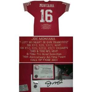 Joe Montana Autographed Embroidered Custom Stat Red Jersey:  
