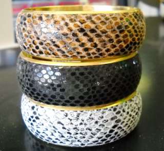 Snakeskin Printed Leather Bangle Bracelet, Large & Smal  