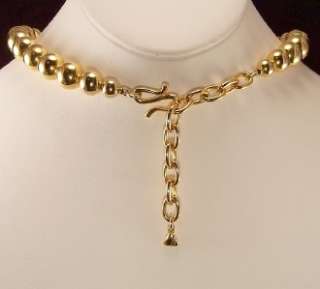 Vintage Signed LIZ CLAIBORNE LCi Classic Chunky Shiny Gold Bead Collar 