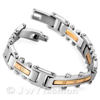 MENS Silver Gold Stainless Steel Bracelet Links vc779  