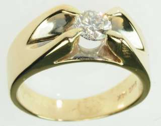 MENS 14K SOLID YELLOW GOLD DIAMOND SOLITAIRE MANS BAND ESTATE RING 