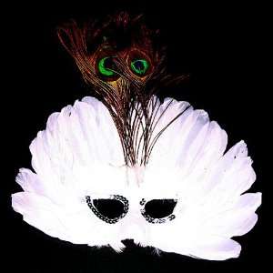  White Mardi Gras Feather Mask 