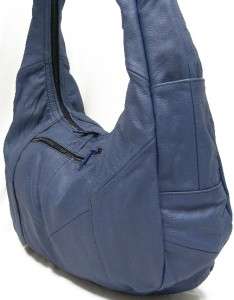   LEATHER Shoulder Bag PURSE Hobo Navy Blue Large Handbag Tote NEW