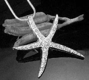 Silver plate crystal starfish pendant necklace Free P&P  