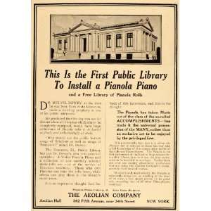  1908 Ad Aeolian Pianola Piano Evanston Public Library 