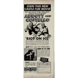 Movie Ad, ABBOTT and COSTELLO starring in RIOT ON ICE, a Castle Film 