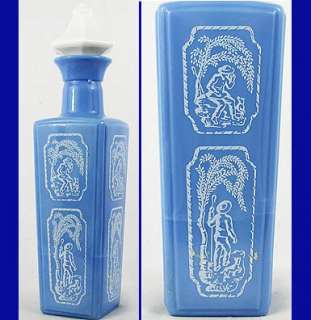 Vintage Blue Milk Glass Bottle~Shepherd & Dog~Cork Top!  