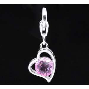  Silver Plated Pink Rhinestone Clip on Dangle Charm fits Thomas Sabo 