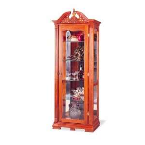  5807 Solid Oak Curio Cabinet with Ornate Woodcarved Top by 
