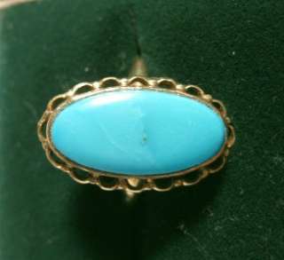   1930s 10K SCALLOPED YEL GOLD 5ct SLEEPING BEAUTY TURQUOISE RING  